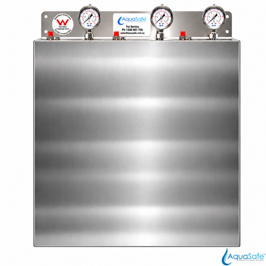 AquaSafe AS505SS Triple 20" Whole House Water Filtration System with Stainless Steel Stand & Cover
